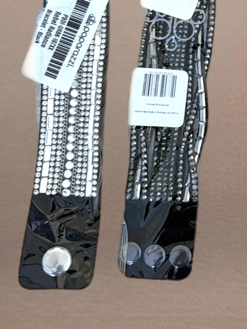 Black Rhinestone, Stud Leather Wrap Bracelets - 6 - Picture 5 of 8